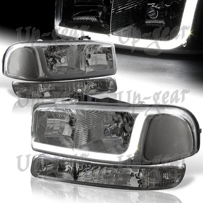 Faros con lentes de humo para GMC Sierra/Yukon XL 1500 2500 DRL carcasa cromada Foto 1 de 4