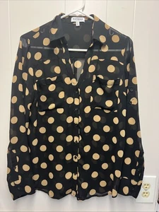 Express Women Portofino Button Up Polkadot Shirt Size M Long Sleeve Sheer - Picture 1 of 9