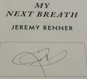 Jeremy Renner signiert My Next Breath UK Ausgabe Buch ON PAGE AUTHENTISCHES AUTOGRAMM - Bild 1 von 5