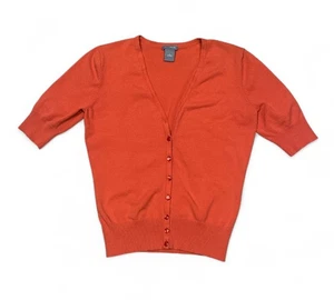 Ann Taylor Sz Small Coral Colored Cropped Sleeve Stretch Sweater Blouse - Picture 1 of 8