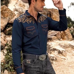 NEU COOFANDY Herren Baumwolle Western Hemd Langarm Bestickt Cowboy Hemd 3X - Bild 1 von 7