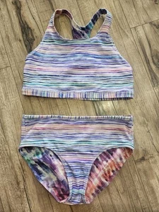 ATHLETA GIRL HIGH TIDE REVERSIBLE BIKINI SIZE XXL 16 TIE DYE STRIPED - Picture 1 of 7