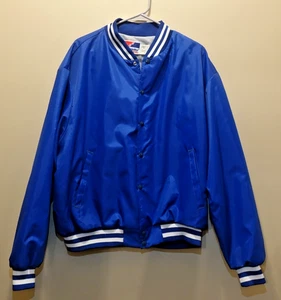 Vintage SWINGSTER Blue Satin Look Varsity Bomber Jacket XXL Made in USA - Picture 1 of 6