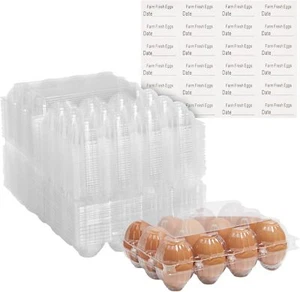 48pack Plastic Egg Cartons Holds 1 Dozen With Date Labels Included Bulk Pack Of - Picture 1 of 3