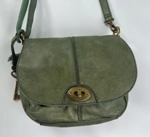 Fossil Crossbody Saddle Bag Purse Carson Flap Green Vintage - Picture 1 of 22