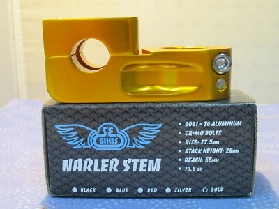 SE Racing BMX Narler Gold Stem 1-1/8" Threadless Rise 27.5mm Reach 55mm - New - Image 1 of 4