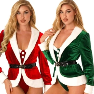Women's Long Sleeve Velvet Christmas Jacket Open Front Cardigan Coat with Belt - Picture 1 of 31