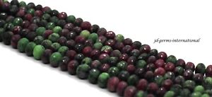 Genuine Natural Green Ruby Zoisite Micro  Faceted Rondelle 10MM Beads l8 INCHES