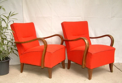 Pair of Art Deco Armchairs, Club Cocktail Chairs. Antique Vintage Halabala 1920 Cover