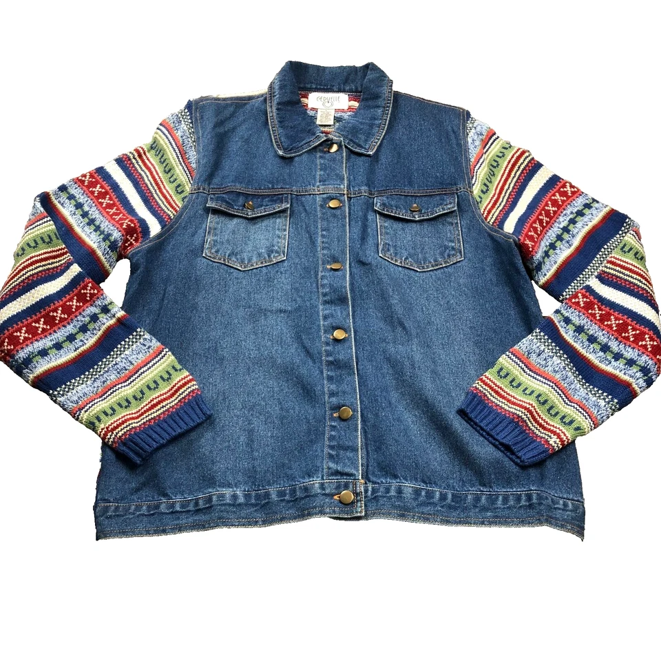 Jaqueta jeans feminina Cervelle tamanho G com botões suéter Fair Isle manga longa nova sem etiquetas - Imagem 1 de 4