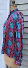 Vintage 1980s Jewel Tone Blouse Colorful Floral Print Size Large Silky B 44