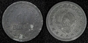 Jugoslavia Zinco 1945 1 Dinaro Seconda Guerra Mondiale Emissione 1 Anno Tipo aUNC/UNC KM# 26 (24 359) - Foto 1 di 3