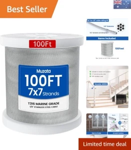Flexible 100ft T316 Stainless Steel Wire Rope for Balustrades & String Lights - Picture 1 of 8