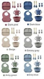 8 Pcs Baby Feeding Set Silicone Led Weaning Supplies Utensils Cup Bowl BPA Free - Picture 1 of 15
