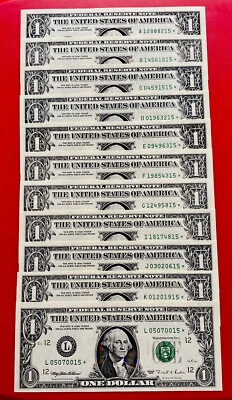 1995 STAR NOTE FULL SET $1 DOLLAR BILL (A,B,C,D,E,F,G,I,J,K,L) 11 DISTRICT UNC - Image 1 of 4