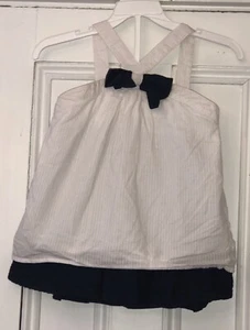Gymboree Girls 2pc Outfit White Stripe Shirt Blue Swiss Dot Skirt Sz 7 - Picture 1 of 4