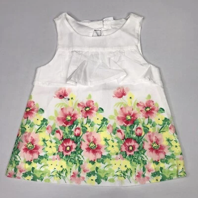 Camisa Top JANIE AND JACK Blanca Floral Sin Mangas Volantes Talla 4 Foto 1 de 4
