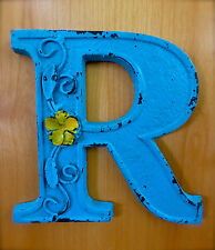 BLUE CAST IRON WALL LETTER /"H/" 6.5/" TALL rustic vintage decor sign child nursery