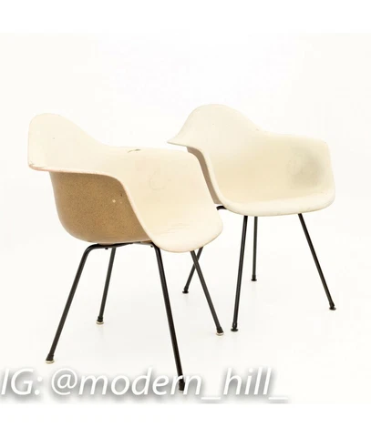 Eames for Herman Miller Mid Century Molded Plastic X-Base Shell Chairs - Pair Cover