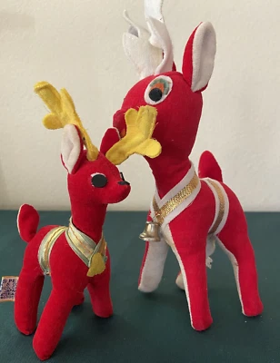 2 Vintage Dream Pet 9" & 6" Christmas Red Reindeer Velveteen Deer Japan MCM - Image 1 of 4