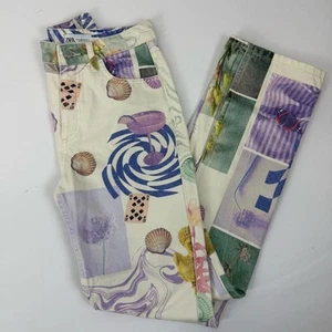 Zara High Rise Straight Fit Seashell Graphic Jeans Size 2 Colorful Women’s - Picture 1 of 5