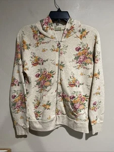 Alternative Earth Woman’s Beige Floral Zip Up Hoodie Jacket Sz Sm No Drawstring - Picture 1 of 7