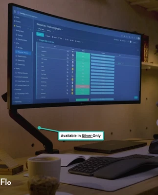 Herman Miller: CBS  FLO Monitor Arm + Desk Clamp, Silver, hold up to 15.4 lb - Image 1 of 4