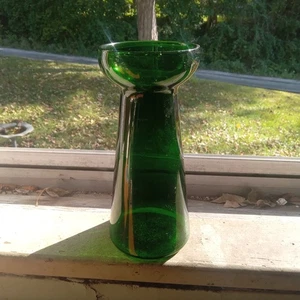 PRETTY DARK GREEN ANTIQUE HAND BLOWN HYACINTH BULB VASE 7"TALL SHINY NICE - Picture 1 of 7