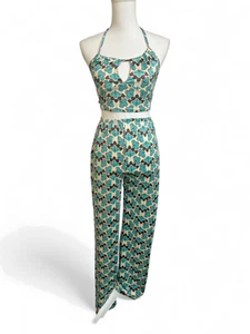 NWT Cider Women's S 2 Piece Pant Set With Cropped Halter Top Satin Pull On NEW - Picture 1 of 6