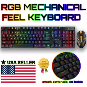 LED Tastatur LED Maus Mechanical Feel Gaming Tastatur und Maus RGB LED Licht - Bild 1 von 5