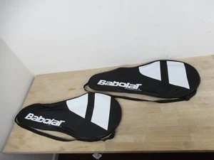 Lot of 2 Babolat Tennis Racquet Bag Carrying Case W/ Strap Black & White 4 3/8 - Picture 1 of 7