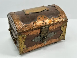 vtg 1979 Handmade Folk Art Pirate Chest jewelry box remember memorial? germany - Picture 1 of 16