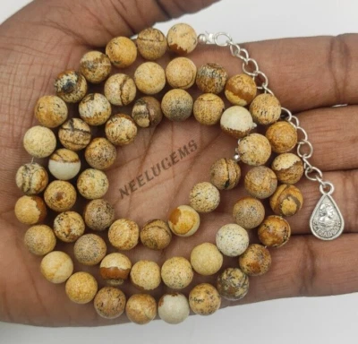 Collar de cuentas redondas de piedra de jaspe con cuadro natural, collar de cuentas de jaspe natural Foto 1 de 4