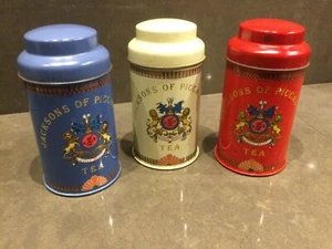 3 x wonderful mini 10cm Jacksons of Piccadilly Tea Tin Caddys with push on lids - Picture 1 of 3