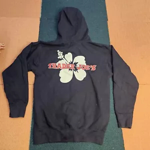 Trader Joes Crew Member Hibiscus Hoodie Sweatshirt Small Blue Full Zip Up V7b - Picture 1 of 9