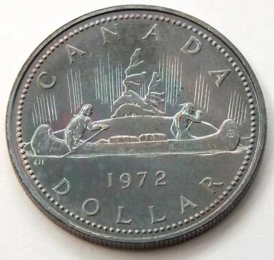1972 Dollaro D'Argento Canadese - Bella Patina Blu Acquamarina - G530 - Immagine 1 di 3