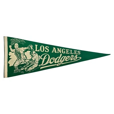 Banderín de béisbol MLB de fieltro verde tamaño completo Los Angeles Dodgers de colección de los años 50 LA Foto 1 de 4