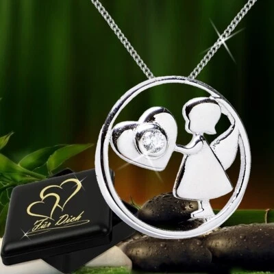 Zirkonia Schutz-Engel Herz Anhänger Hals-Kette 925 Sterling Silber Schmuck-Set  - Bild 1 von 4