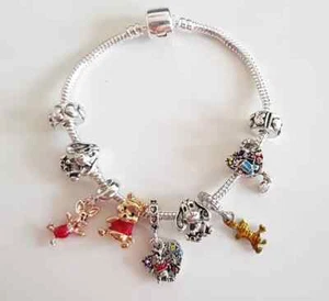 Winnie Puuh 925 SILBER Bettel ARMBAND Charm Murano Sicherheitskette ANHÄNGER - Bild 1 von 4
