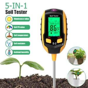 Digital 5 in 1 LCD Soil PH Meter Tester Moisture Humidity LED Light Garden Plant - Picture 1 of 11