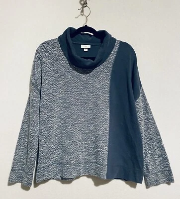 J Jill Sweater Womens Medium Colorblock Turtleneck Boxy Long Sleeve Blue Comfy - Image 1 of 4