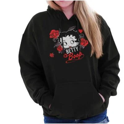 Cute Betty Boop Retro Cartoon Head Roses Womens Hooded Sweatshirts Hoodies - Image 1 of 4