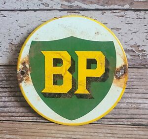 Vintage BP Sheild Logo Porcelain Enamel Metal Gas Pump Plate Sign