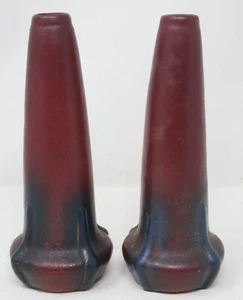 Rare Form Pair Van Briggle Bud Vases or Candlesticks Mulberry 8" Tall - Picture 1 of 24