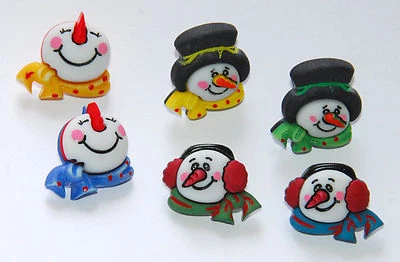 6 Snowman Face Buttons / Buttons Galore Holiday Collection / 3D Shank Buttons - Image 1 of 2