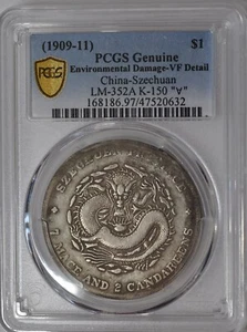 1909-11 China Szechuan Silver Dollar 倒 "∀" LM-352A PCGS VF 四川宣统元宝银元窄面龙 - Picture 1 of 5