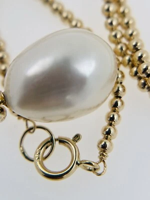 14K Yellow Gold Chain Necklace w/ natural Pearl Pendant. 3.94gr approx.18” - Image 1 of 4