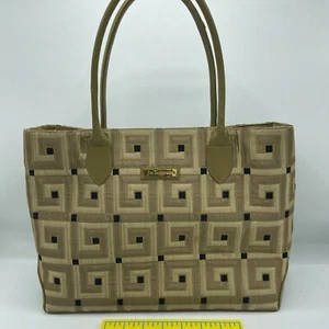 Cartera Clásica Jim Thompson Bolso de Mano Verde Geométrico Tailandia Llevar Todo - Imagen 1 de 10