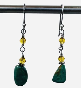 Silpada 925 Sterling Silver Yellow Crystal & Turquoise Dangle Earrings W1290 - Picture 1 of 13