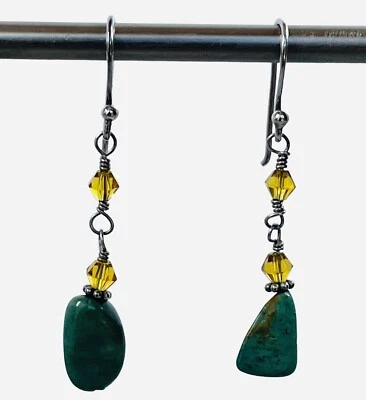 Silpada 925 Sterling Silver Yellow Crystal & Turquoise Dangle Earrings W1290 - Image 1 of 4
